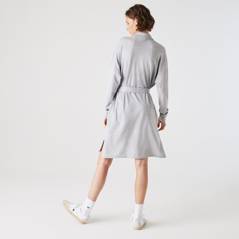 Women's Lacoste Grey Polo Dress Straight Flowy Piqué YZ0-33083W7