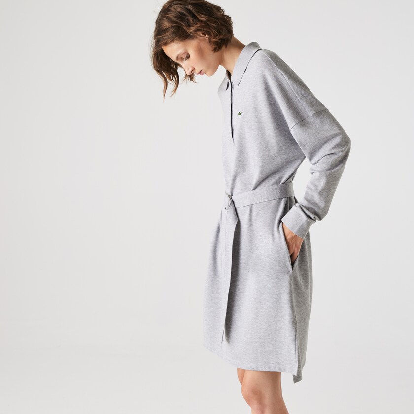 Women's Lacoste Grey Polo Dress Straight Flowy Piqué YZ0-33083W7