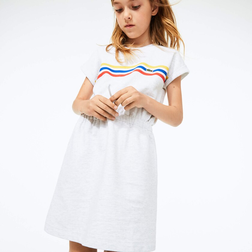 Kids' Lacoste Grey Dress Tricolor Stripe Drop Shoulder XS3-61786O1