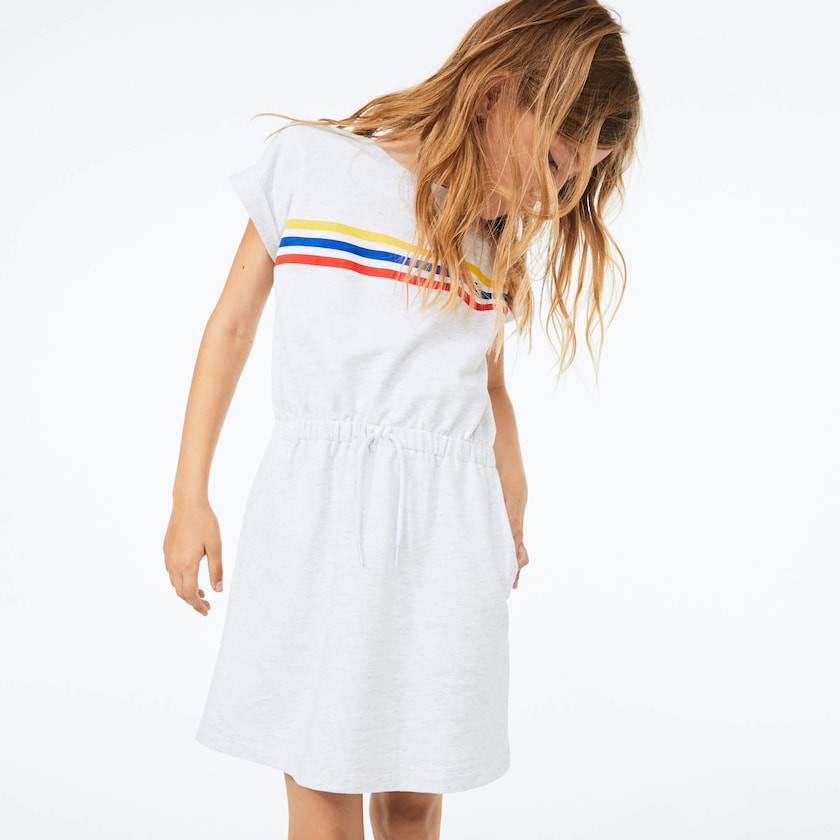 Kids' Lacoste Grey Dress Tricolor Stripe Drop Shoulder XS3-61786O1