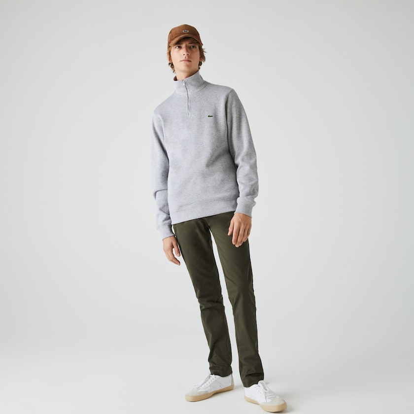 Men's Lacoste Grey Sweatshirts Zippered Stand-Up Collar Cotton GJ3-34143Q1