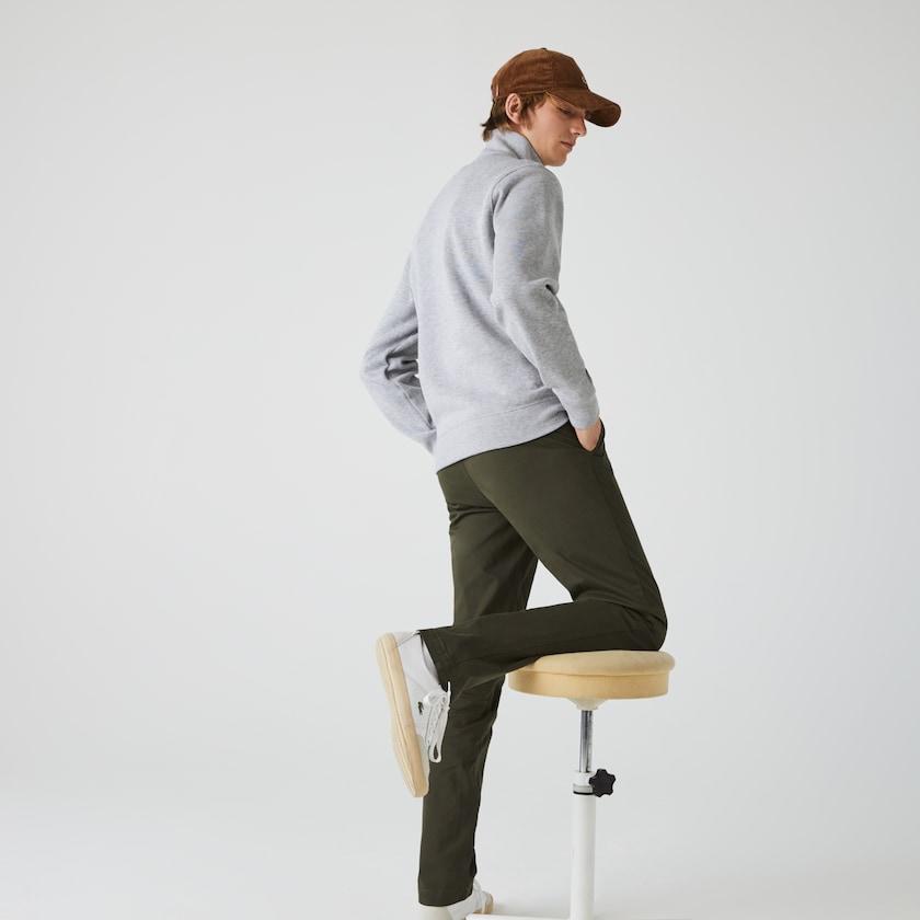 Men's Lacoste Grey Sweatshirts Zippered Stand-Up Collar Cotton GJ3-34143Q1