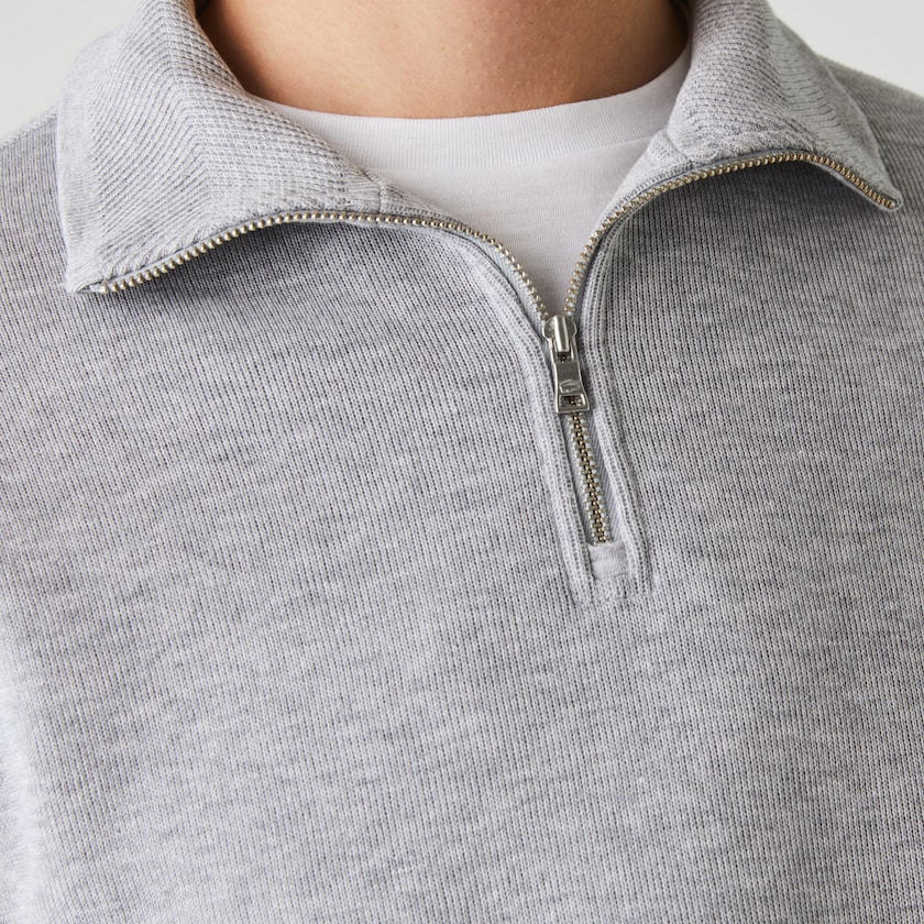 Men's Lacoste Grey Sweatshirts Zippered Stand-Up Collar Cotton GJ3-34143Q1