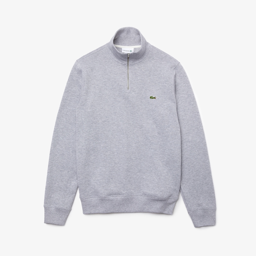 Men's Lacoste Grey Sweatshirts Zippered Stand-Up Collar Cotton GJ3-34143Q1