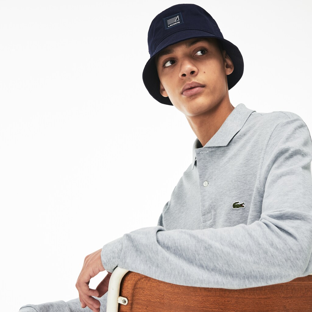Men's Lacoste Grey Polo Shirts classic fit long-sleeve in marl petit piqué BF0-59895K7