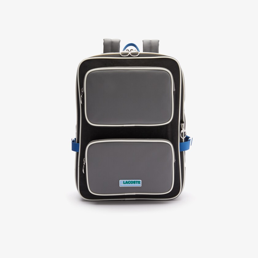 Men's Lacoste Grey / Blue Backpacks LCST Colorblocked Coated Canvas Square IM9-08110I9