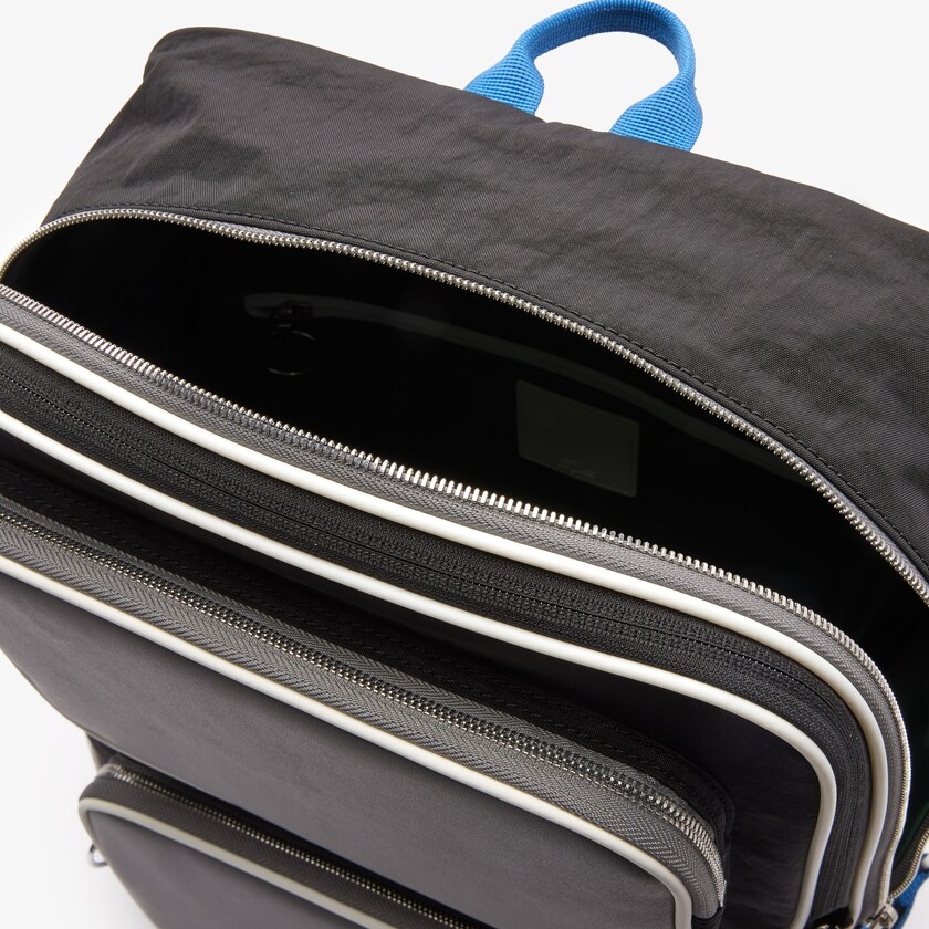 Men's Lacoste Grey / Blue Backpacks LCST Colorblocked Coated Canvas Square IM9-08110I9