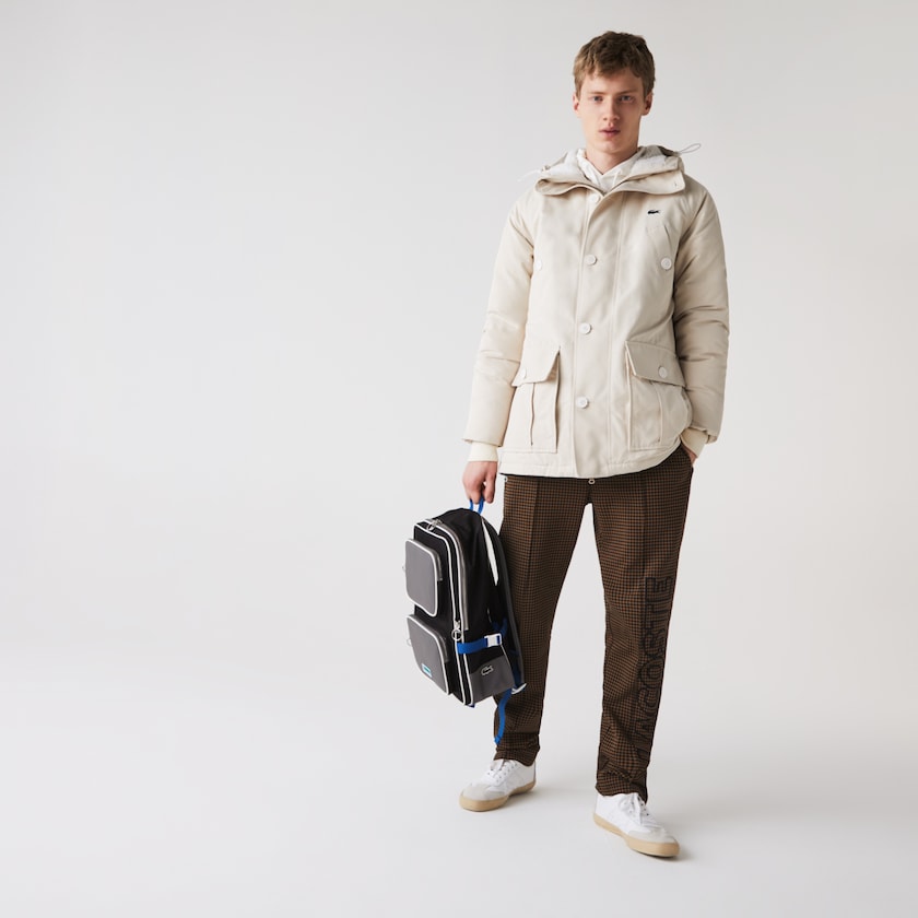 Men's Lacoste Grey / Blue Backpacks LCST Colorblocked Coated Canvas Square IM9-08110I9