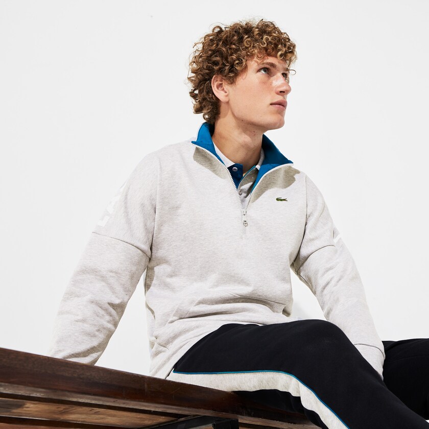 Men's Lacoste Grey / Blue Sweatshirts SPORT Zip Standup Neck Cotton TH4-05860Z8