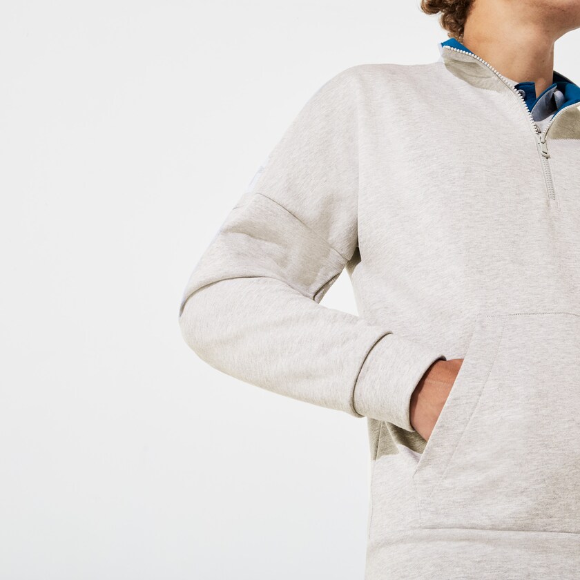 Men's Lacoste Grey / Blue Sweatshirts SPORT Zip Standup Neck Cotton TH4-05860Z8