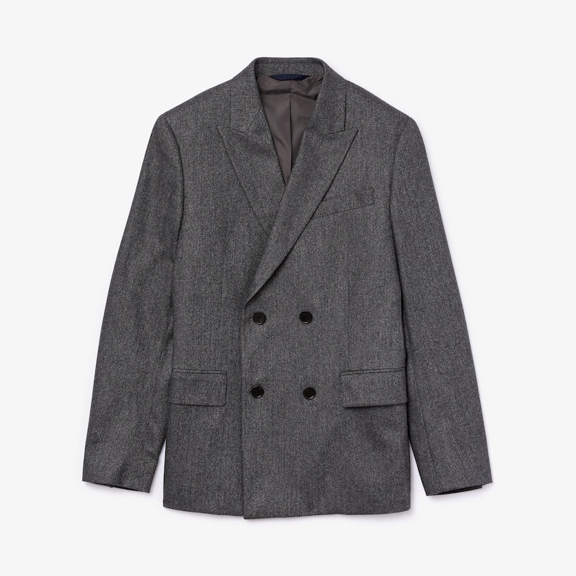Men's Lacoste Grey / Grey Blazers Double-Breasted Chevron Virgin Wool And Cashmere TJ6-61656W0