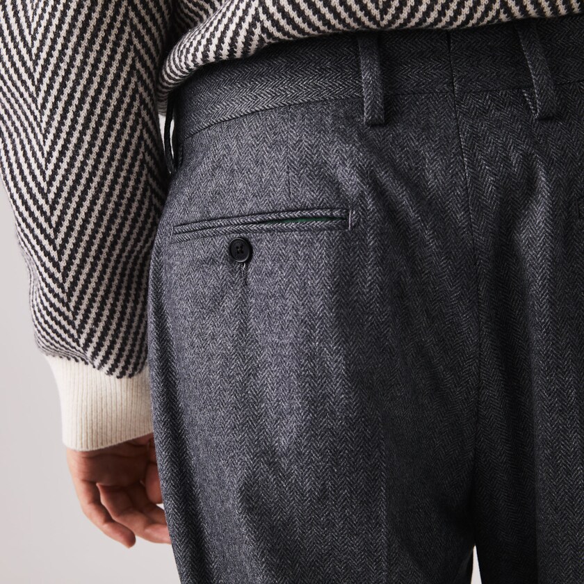 Men's Lacoste Grey / Grey Pants Virgin Wool And Cashmere Blend Pleated Chino WZ0-75777J5