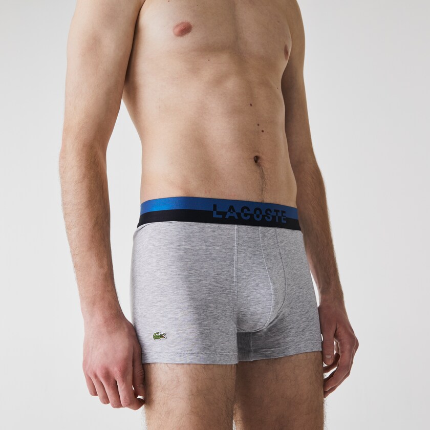 Men's Lacoste Grey / Khaki Green / Grey Briefs Pack Of 3 Casual Plain-Colored Boxers NW6-39973J5