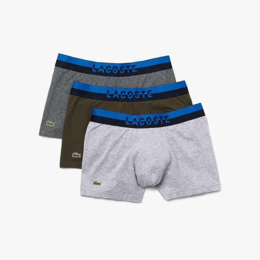 Men's Lacoste Grey / Khaki Green / Grey Briefs Pack Of 3 Casual Plain-Colored Boxers NW6-39973J5