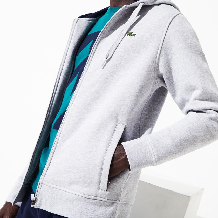 Men's Lacoste Grey / Navy Blue Sweatshirts SPORT Full-Zip Fleece Hoodie TT8-77957J9