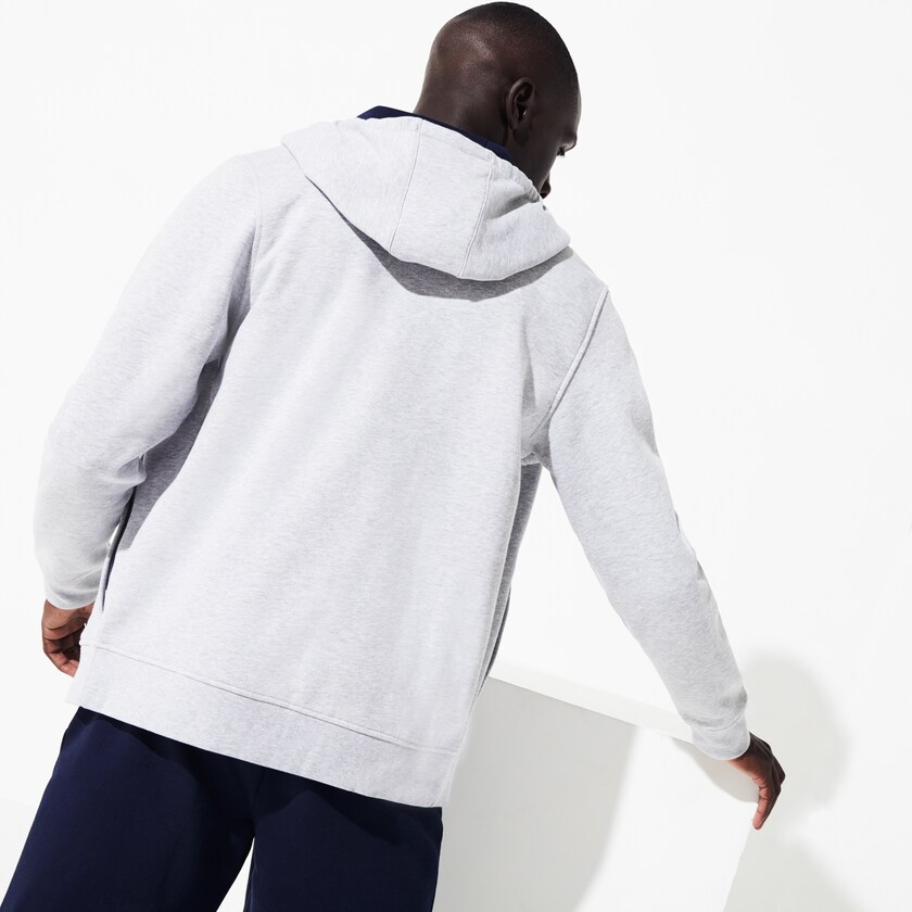 Men's Lacoste Grey / Navy Blue Sweatshirts SPORT Full-Zip Fleece Hoodie TT8-77957J9