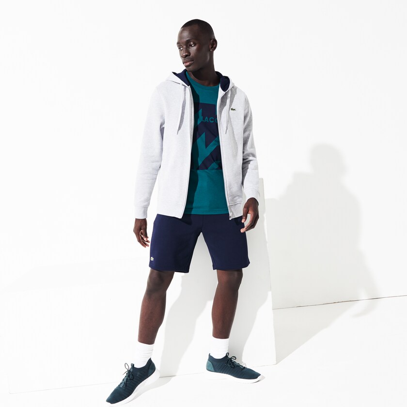 Men's Lacoste Grey / Navy Blue Sweatshirts SPORT Full-Zip Fleece Hoodie TT8-77957J9