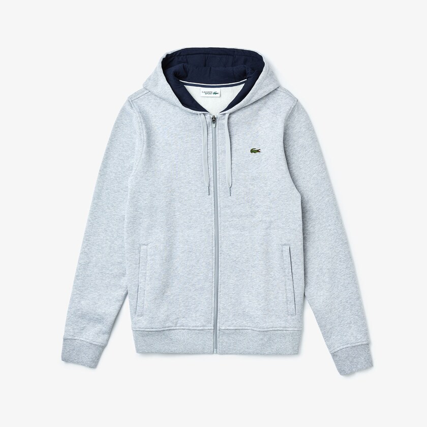 Men's Lacoste Grey / Navy Blue Sweatshirts SPORT Full-Zip Fleece Hoodie TT8-77957J9