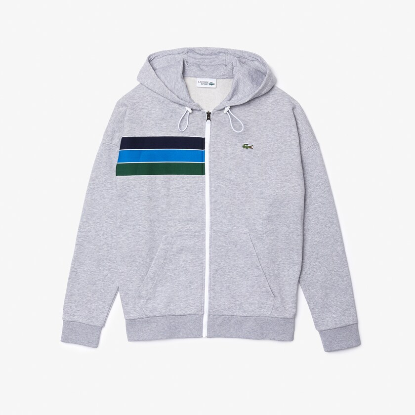 Men's Lacoste Grey / Navy Blue / Blue / Green / White Sweatshirts SPORT Hooded Colorblock Fleece Zip EK6-65836B6