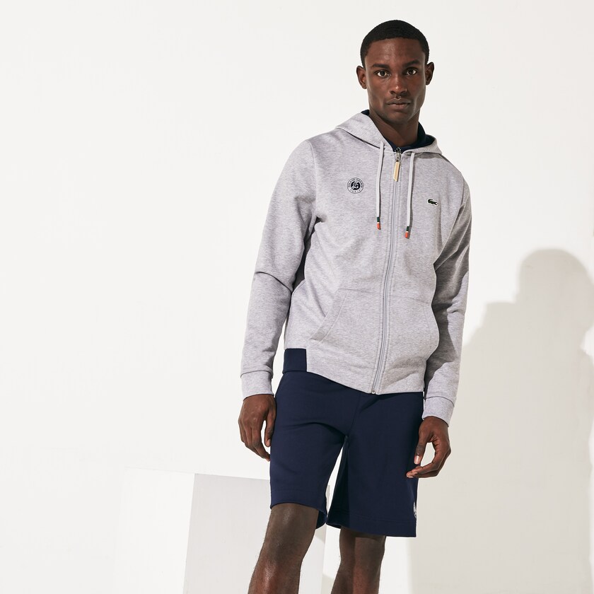 Men's Lacoste Grey / Navy Blue / White Sweatshirts SPORT Roland Garros Hooded Zip-Up JH5-50255F5