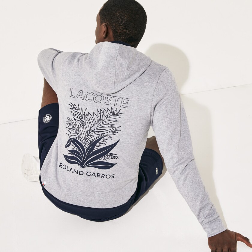 Men's Lacoste Grey / Navy Blue / White Sweatshirts SPORT Roland Garros Hooded Zip-Up JH5-50255F5