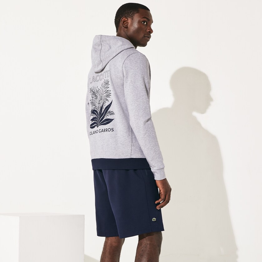 Men's Lacoste Grey / Navy Blue / White Sweatshirts SPORT Roland Garros Hooded Zip-Up JH5-50255F5