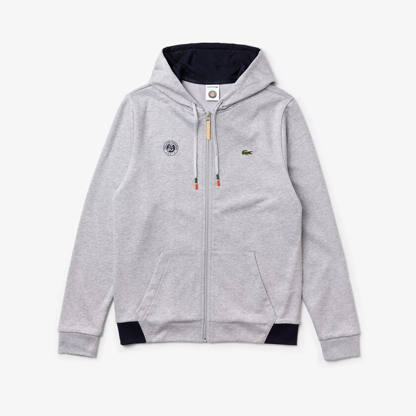 Men's Lacoste Grey / Navy Blue / White Sweatshirts SPORT Roland Garros Hooded Zip-Up JH5-50255F5