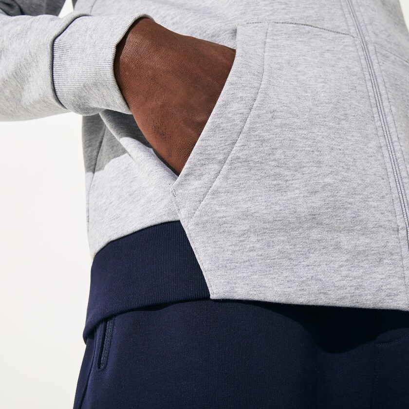 Men's Lacoste Grey / Navy Blue / White Sweatshirts SPORT Roland Garros Hooded Zip-Up JH5-50255F5