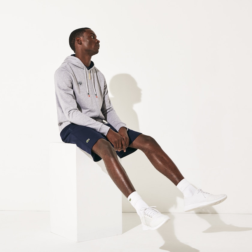Men's Lacoste Grey / Navy Blue / White Sweatshirts SPORT Roland Garros Hooded Zip-Up JH5-50255F5