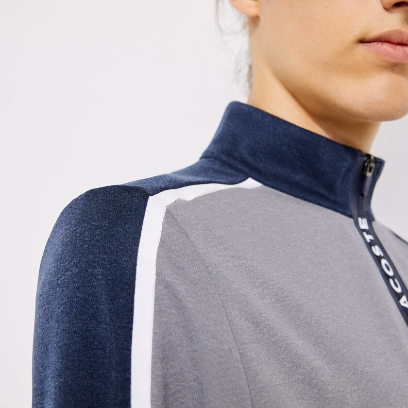 Men's Lacoste Grey / Navy Blue / White Sweatshirts SPORT Zip Stand-Up Collar Stretch Golf NO8-70177C2