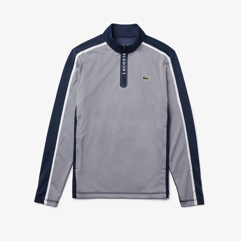 Men's Lacoste Grey / Navy Blue / White Sweatshirts SPORT Zip Stand-Up Collar Stretch Golf NO8-70177C2