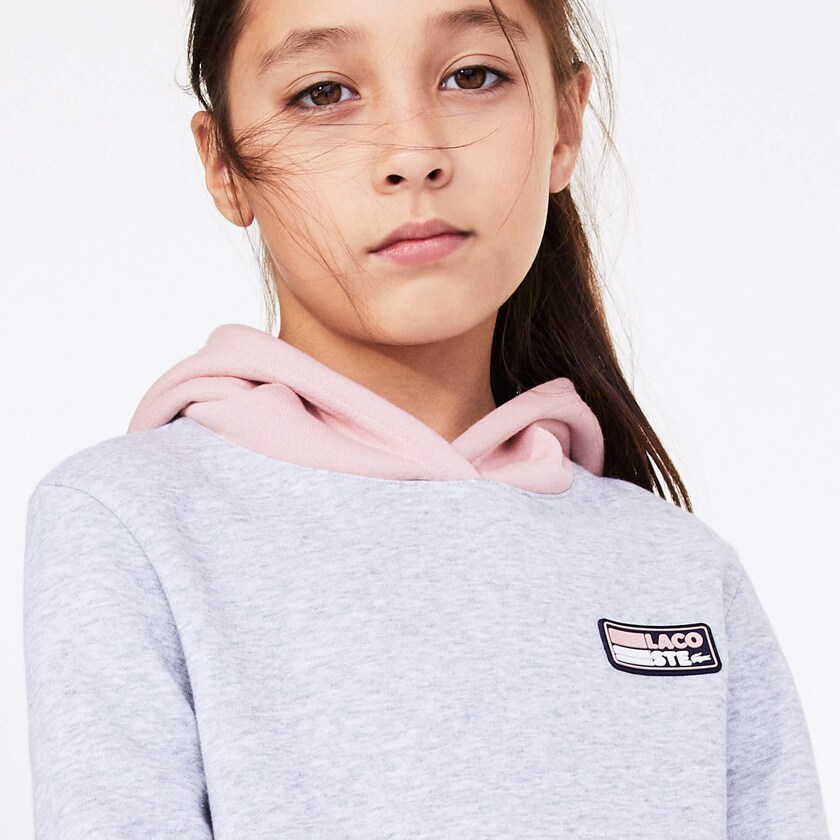 Kids' Lacoste Grey / Pink / White Dress SPORT Colorblock Fleece Sweatshirt NR5-93829N1