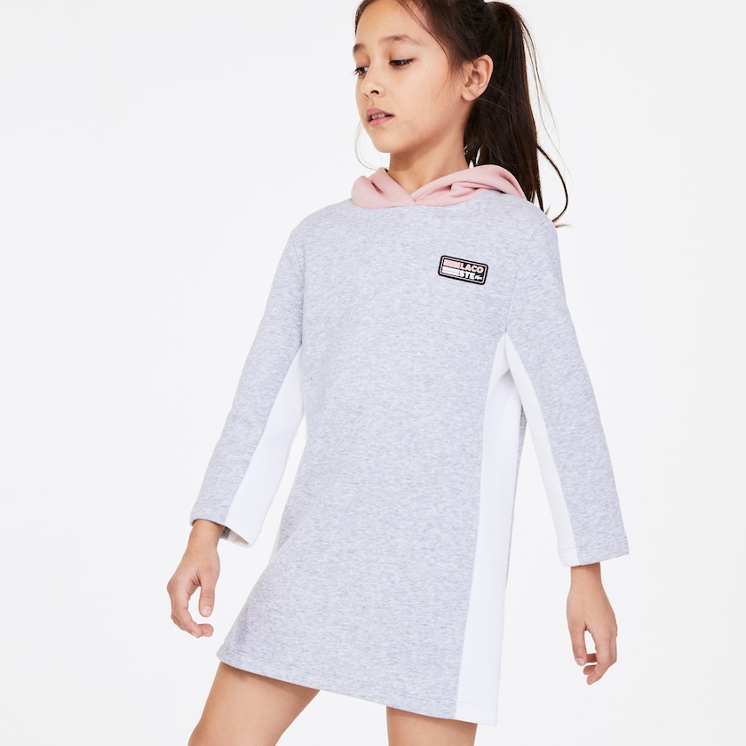 Kids' Lacoste Grey / Pink / White Dress SPORT Colorblock Fleece Sweatshirt NR5-93829N1