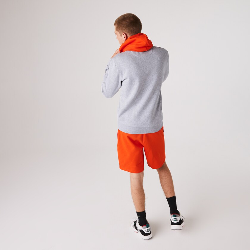 Men's Lacoste Grey / Red Sweatshirts SPORT Hooded Contrast Fleece GO7-50655U2