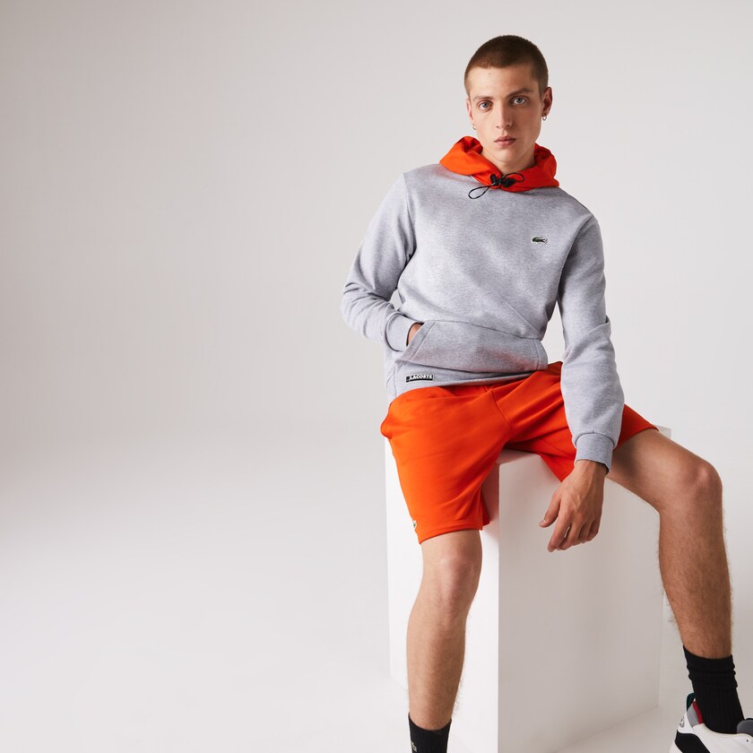 Men's Lacoste Grey / Red Sweatshirts SPORT Hooded Contrast Fleece GO7-50655U2