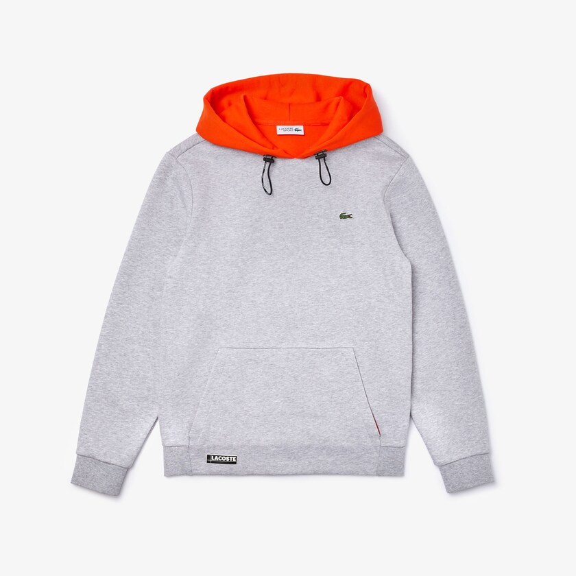 Men's Lacoste Grey / Red Sweatshirts SPORT Hooded Contrast Fleece GO7-50655U2