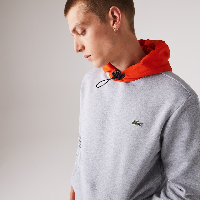 Men's Lacoste Grey / Red Sweatshirts SPORT Hooded Contrast Fleece GO7-50655U2