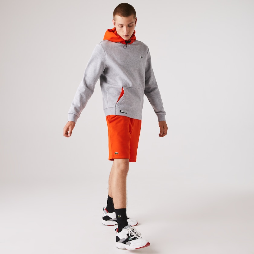 Men's Lacoste Grey / Red Sweatshirts SPORT Hooded Contrast Fleece GO7-50655U2