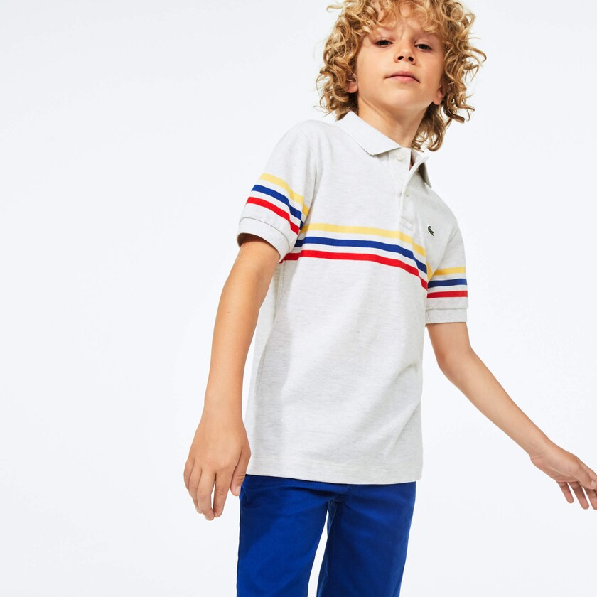 Kids' Lacoste Grey / Red / Blue / Yellow Polo Shirts Tricolor Striped Cotton Petit Piqué GE3-21872B4