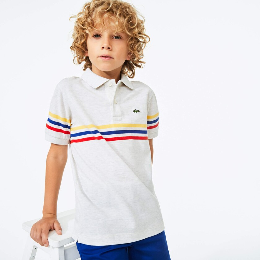 Kids' Lacoste Grey / Red / Blue / Yellow Polo Shirts Tricolor Striped Cotton Petit Piqué GE3-21872B4