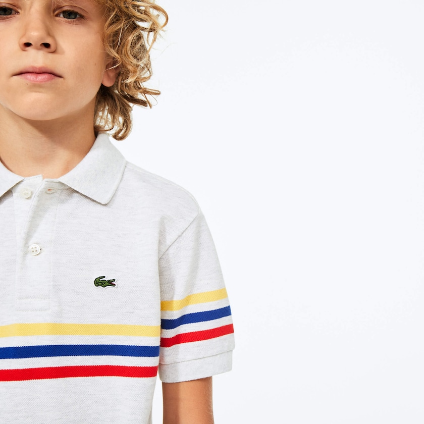 Kids' Lacoste Grey / Red / Blue / Yellow Polo Shirts Tricolor Striped Cotton Petit Piqué GE3-21872B4
