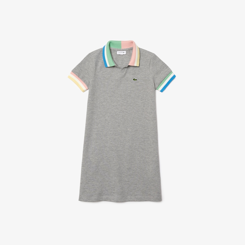 Kids' Lacoste Grey / White Polo Dress Colorblock Cotton Piqué JA9-92279V7