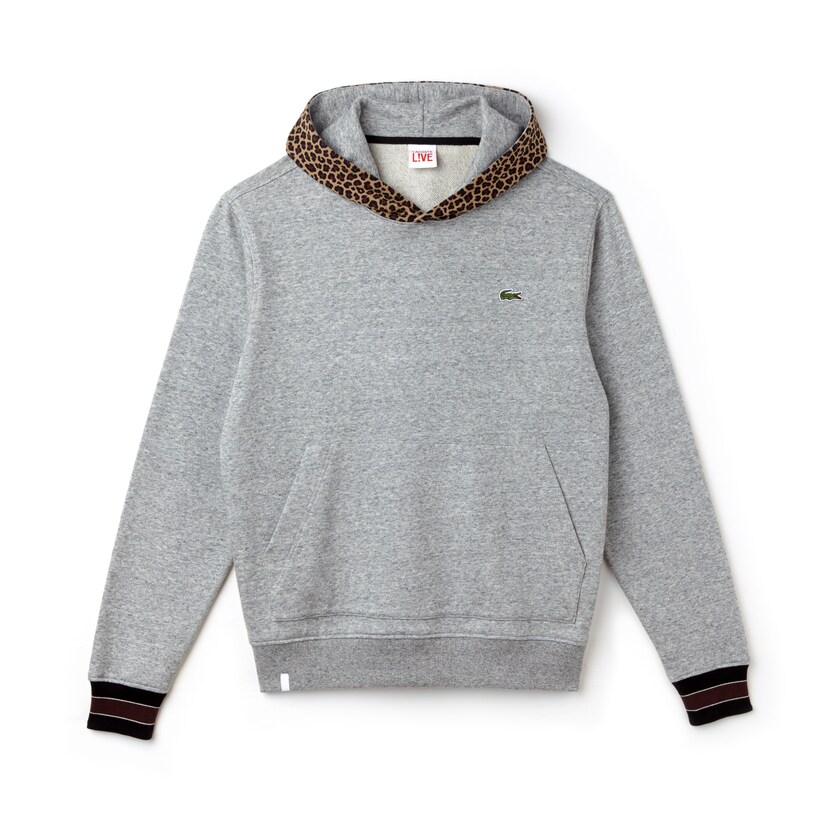 Men's Lacoste Grey / White Sweatshirts LIVE Leopard Print Hood Fleece FE7-04130P6