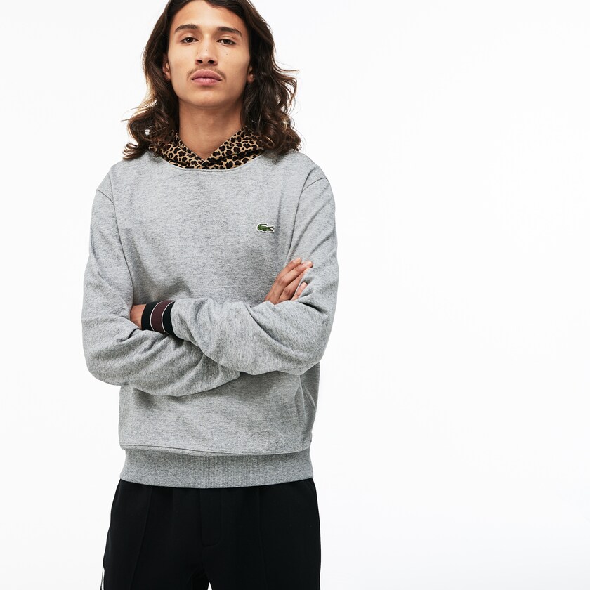 Men's Lacoste Grey / White Sweatshirts LIVE Leopard Print Hood Fleece FE7-04130P6