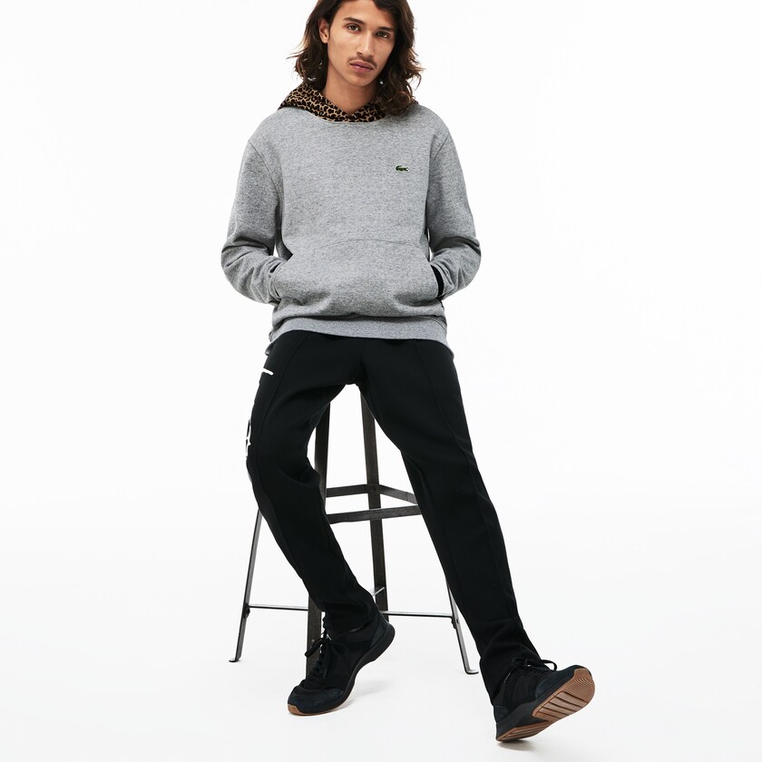 Men's Lacoste Grey / White Sweatshirts LIVE Leopard Print Hood Fleece FE7-04130P6