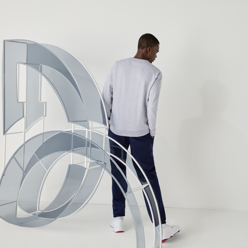 Men's Lacoste Grey / White Sweatshirts SPORT Collab Youssef SY In Fleece GF0-11651A2