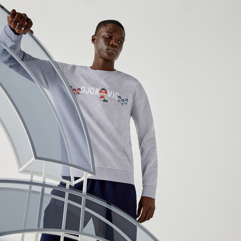 Men's Lacoste Grey / White Sweatshirts SPORT Collab Youssef SY In Fleece GF0-11651A2