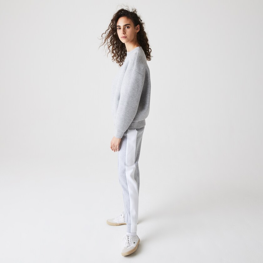 Women's Lacoste Grey / White Pants SPORT Contrast Band Piqué Jogging TF5-82628F2