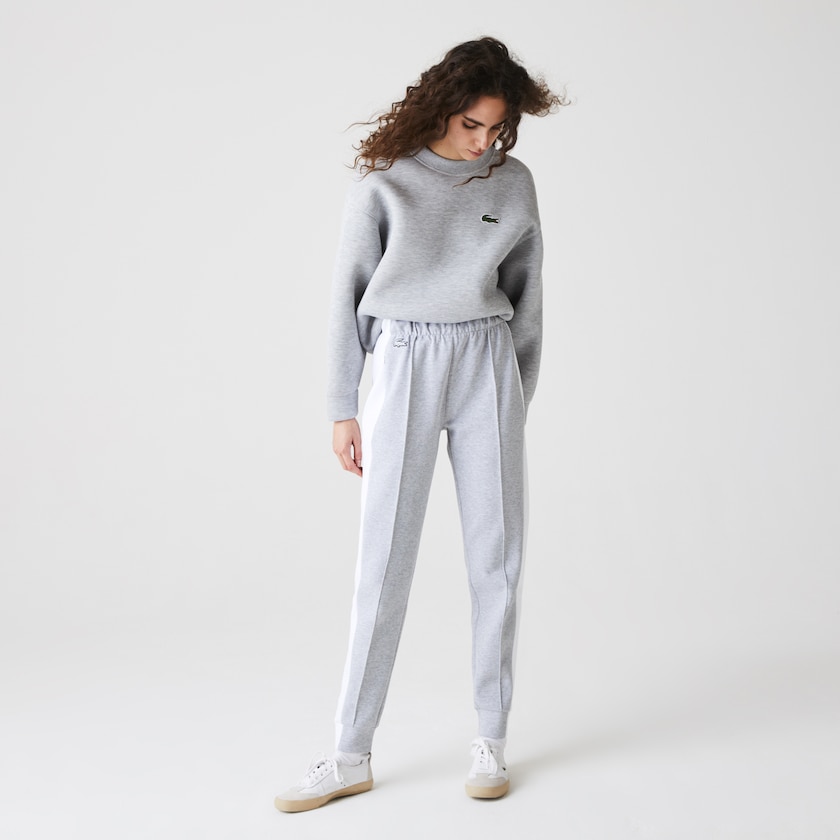 Women's Lacoste Grey / White Pants SPORT Contrast Band Piqué Jogging TF5-82628F2
