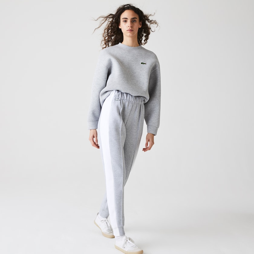 Women's Lacoste Grey / White Pants SPORT Contrast Band Piqué Jogging TF5-82628F2